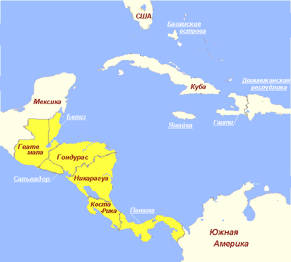 Карта Центральная Америка